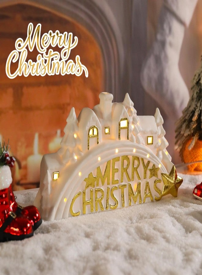 VCUTEKA Christmas Village House Lighted Indoor Decorations White Ceramic Houses with LED Light Merry Christmas Village Collectible Buildings Figurines Ceramic House Light up Figurine for Holiday Xmas Decor - Image 3